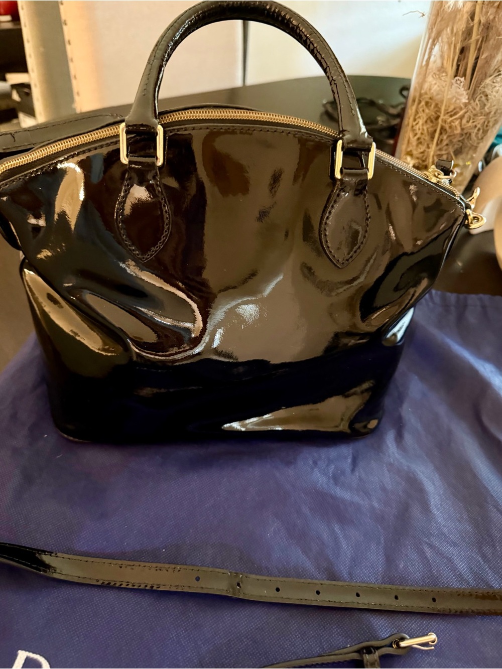 Dooney & Bourke Black Patent Leather Dome Satchel with Crossbody Strap - Picture 4 of 12